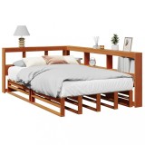 VidaXL Pat cu bibliotecă fără saltea, maro, 120x190 cm, lemn masiv pin