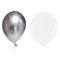 Set 10 baloane din latex metalizate, flippy, model party, alb, argintiu, 23 cm, 2.2 g