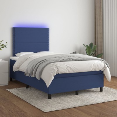 vidaXL Pat cu arcuri, saltea și LED, albastru, 120x200 cm, textil 3134787 foto