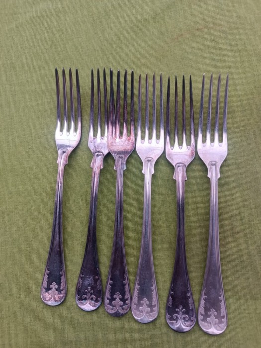 Set de 6 furculite argintate, marcate, provenienta suedeza