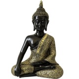 Statueta Buddha, decoratiune Feng Shui, 22 cm, negru/auriu