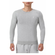Pulover regular fit cu decolteu la baza gatului, pentru barbati, 100% bumbac, Gri deschis, XL Gri deschis XL-REG INTL
