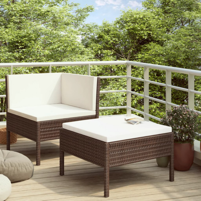 Set mobilier relaxare gradina cu perne 2 piese maro poliratan GartenMobel Dekor