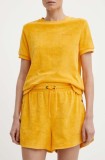 Picture pantaloni scurti Carel femei, culoarea galben, neted, high waist, WSH057