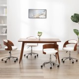 vidaXL Scaune pivotante, 4 buc. alb, lemn curbat &amp; piele ecologică