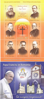 EPISCOPI MARTIRI + PAPA FRANCISC ,2019,MNH,ROMANIA. foto