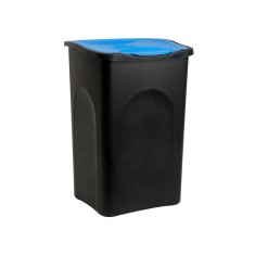 Cos gunoi cu capac, Plastic, Negru/Albastru, 50 L