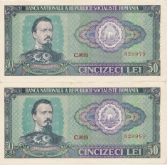 ROMANIA RSR 2 X 50 lei 1966 XF+ CONSECUTIVE foto