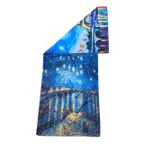 Esarfa tip sal doua fete pictata B, Dacali, matase, albastru inchis, 180x70cm