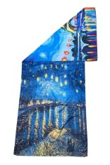 Esarfa tip sal doua fete pictata B, Dacali, matase, albastru inchis, 180x70cm