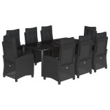 Set mobilier de gradina cu perne, 9 piese, negru, poliratan