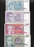 Set Iugoslavia 100 + 500 + 1000 + 5000 dinari dinara 1992 F-VF pret pe set, Europa