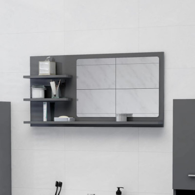 Oglindă de baie, gri extralucios, 90 x 10,5 x 45 cm, PAL foto