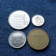 #70 - Lot 10 + 25 Cents + 1 + 5 Gulden Olanda 4 monede Nederland 1989 1992 1993