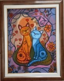 Pisici stilizate pictat manual pe p&acirc;nză 30x40 cm
