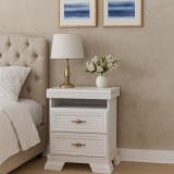 Noptiera VMSN, sertare, spatiu depozitare, Pal Melaminat, insertii MDF, Alb Antichizat