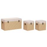 Cumpara ieftin Set de Cufere Home ESPRIT Bej Natural Poliester Lemn Tradiţional 80 x 40 x 44 cm (3 Unități)