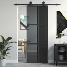 vidaXL U?a glisanta, negru, 76x205 cm, sticla securizata ?i aluminiu foto