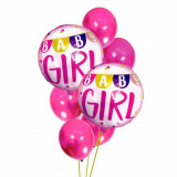 Set 7x baloane pentru zi de nastere fetite, 30cm, 46cm, roz, Htphone
