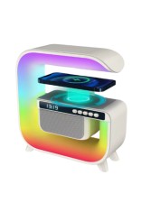 Lampa Smart LED RGB, 5 in 1, boxa Bluetooth, FM, Aux, incarcare Wireless rapida, Ceas cu alarma, 256 Jocuri de lumini multicolore, Aplicatie mobila pe foto