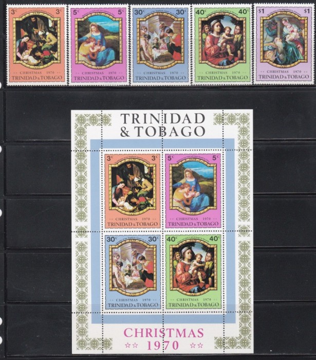 Trinidad Tobago 1970 - Crăciun - Picturi ale unor maeștri vechi - Titian, Morando, s.a., Colita, MNH