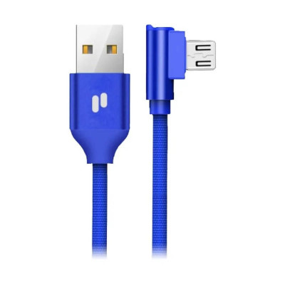 Cablu USB - Micro USB, QC, L23, 2.4A, Mufa la 90 de Grade, Puridea, Albastru foto