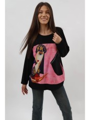 BLUZA BUMBAC OVERSIZE MANECA LUNGA BUZUNAR APLICAT FACE TALIE UNICA Multicolora foto