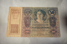 Bancnota Austria Ungaria - 50 kronen 1914 coroane , korona / funfzig foto