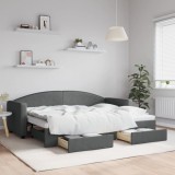 VidaXL Pat de zi cu extensie și sertare, gri &icirc;nchis, 80x200 cm textil