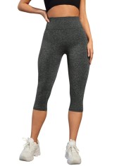 Colanti sport dama,trei sfert, 3 4, talie inalta pentru fitness si yoga, elastici, model capri, Gri -S