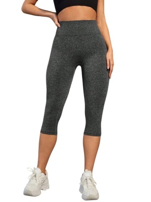 Colanti sport dama,trei sfert, 3 4, talie inalta pentru fitness si yoga, elastici, model capri, Gri -S foto