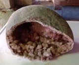 Geoda de cuart cu cristale roz-portocalii hematit 25 cm.