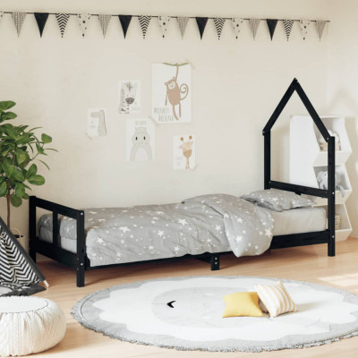 Cadru de pat pentru copii, negru, 80x200 cm, lemn masiv de pin GartenMobel Dekor foto