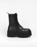Botine Dama Platforma Piele Eco Negre, Marimea 39, Talpa Groasa, Siret si Fermoar, Casual, Toamna-Iarna