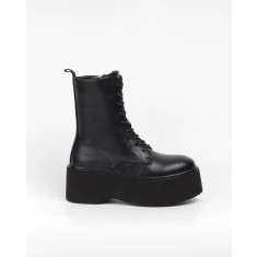 Botine cu platforma din piele eco, Negru - 36