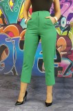 Pantaloni Dama Eleganti Talie Inalta Verzi, Material Elastic, Buzunare, Marimi S/M, M, L/XL - Fabricat in Turcia