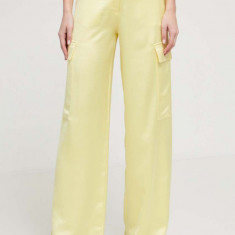 HUGO pantaloni femei, culoarea galben, lat, high waist 50511830