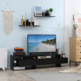HOMCOM Suport TV modern cu 2 rafturi din lemn, dulap TV cu compartimente deschise si dulapuri, negru