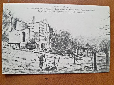 Carte postala, desen uerre de 1914-15, 1 es Enviros de Pont a Mousson, 1916 foto