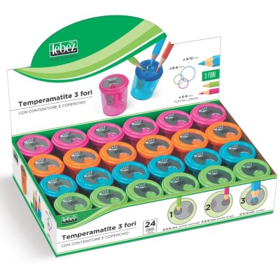 Ascutitoare de creion cu 3 gauri si container transparent, 4 culori (24 foto