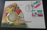 Moneda 1 crown 1986 - Man, World cup Mexico 1986, in plic de prezentare