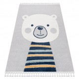 Covor YOYO GD50 gri / alb - Ursuleț pentru copii, structural, senzorial Franjuri, 120x170 cm