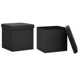 Cumpara ieftin Taburete de depozitare pliabile, 2 buc., negru, imitatie panza