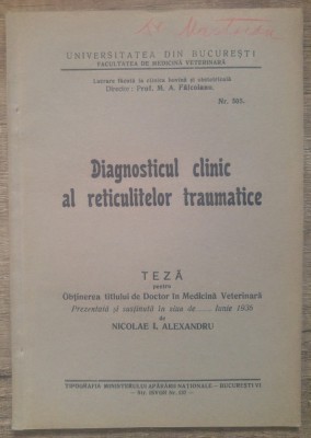 Diagnosticul clinic al reticulitelor traumatice/ 1936 foto