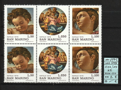 Timbre San Marino, 1975 | Crăciun 1975 - Michelangelo - Pictură | MNH | aph foto