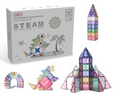 Cumpara ieftin Set de constructie magnetic, 120 piese, Magnetic Tiles, pastel de forme geometrice diferite, 2D, 3D