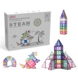 Set de constructie magnetic, 120 piese, Magnetic Tiles, pastel de forme geometrice diferite, 2D, 3D