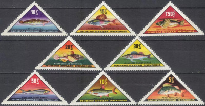 MONGOLIA -1962-PESTI-Serie de 8 timbre triunghiulare nestampilate MNH foto