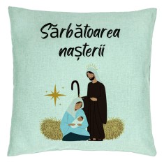Perna Decorativa cu tematica de Craciun, Sarbatoarea Nasterii 1, 40x40 cm, Verde Menta, Husa Detasabila, Burduf foto