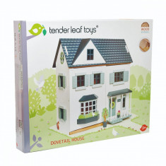 Casuta de papusi din lemn, Tender Leaf Toys, cu 6 camere si pardoseala decorativa